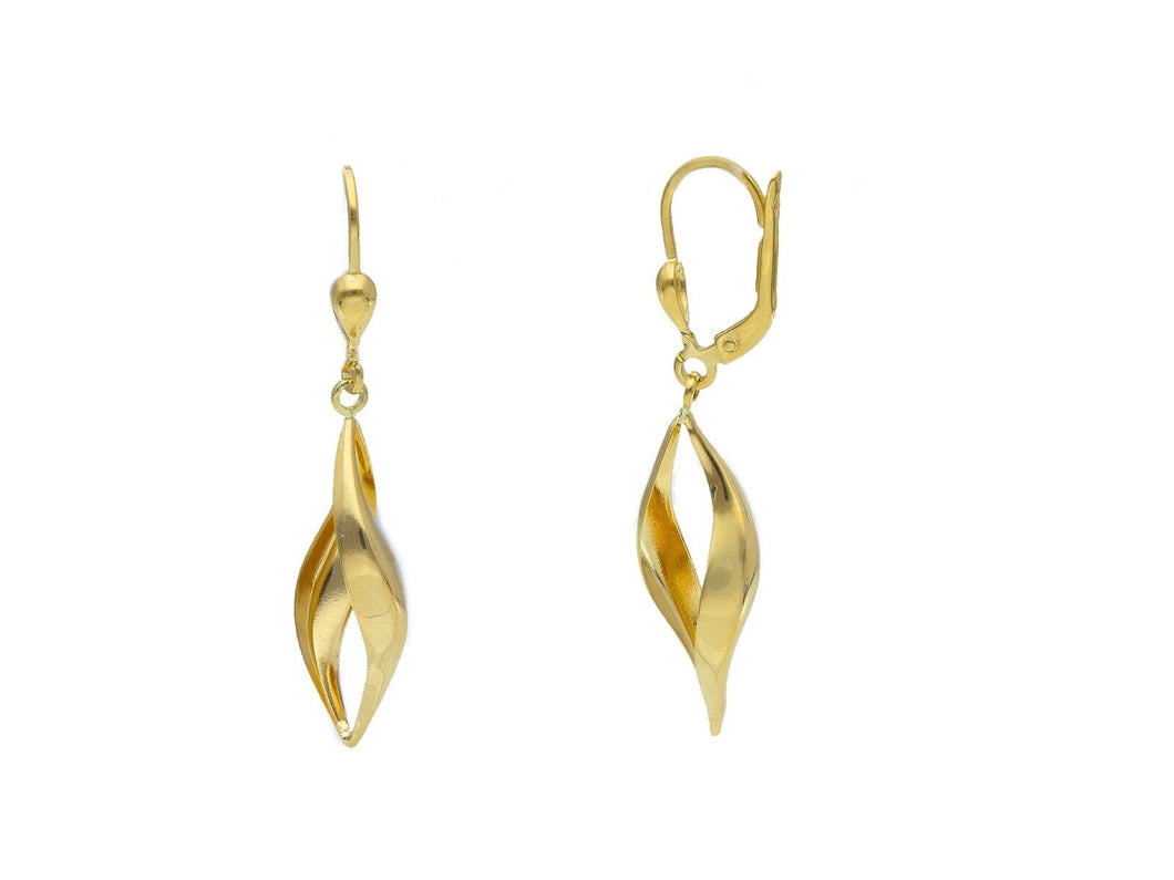 18k yellow gold pendant 40mm leverback earrings ondulate smooth twisted ovals.