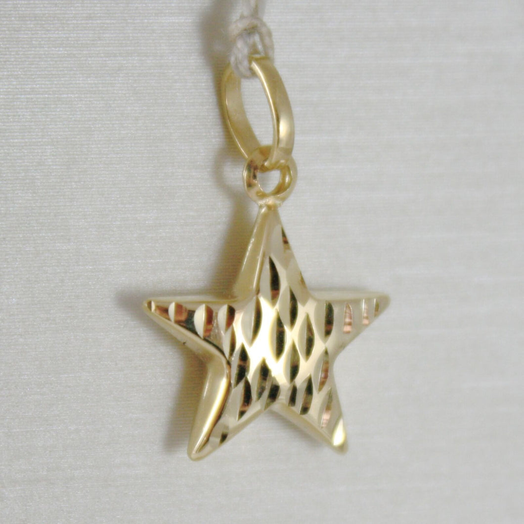 18K YELLOW GOLD ROUNDED STAR PENDANT CHARM 20 MM WORKED & SMOOTH, MADE IN ITALY