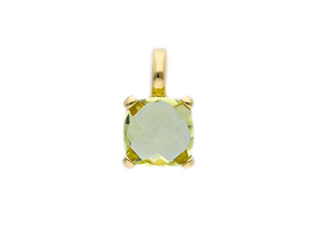 solid 18k yellow gold four prongs pendant with big 10mm lemon quartz cushion cut.