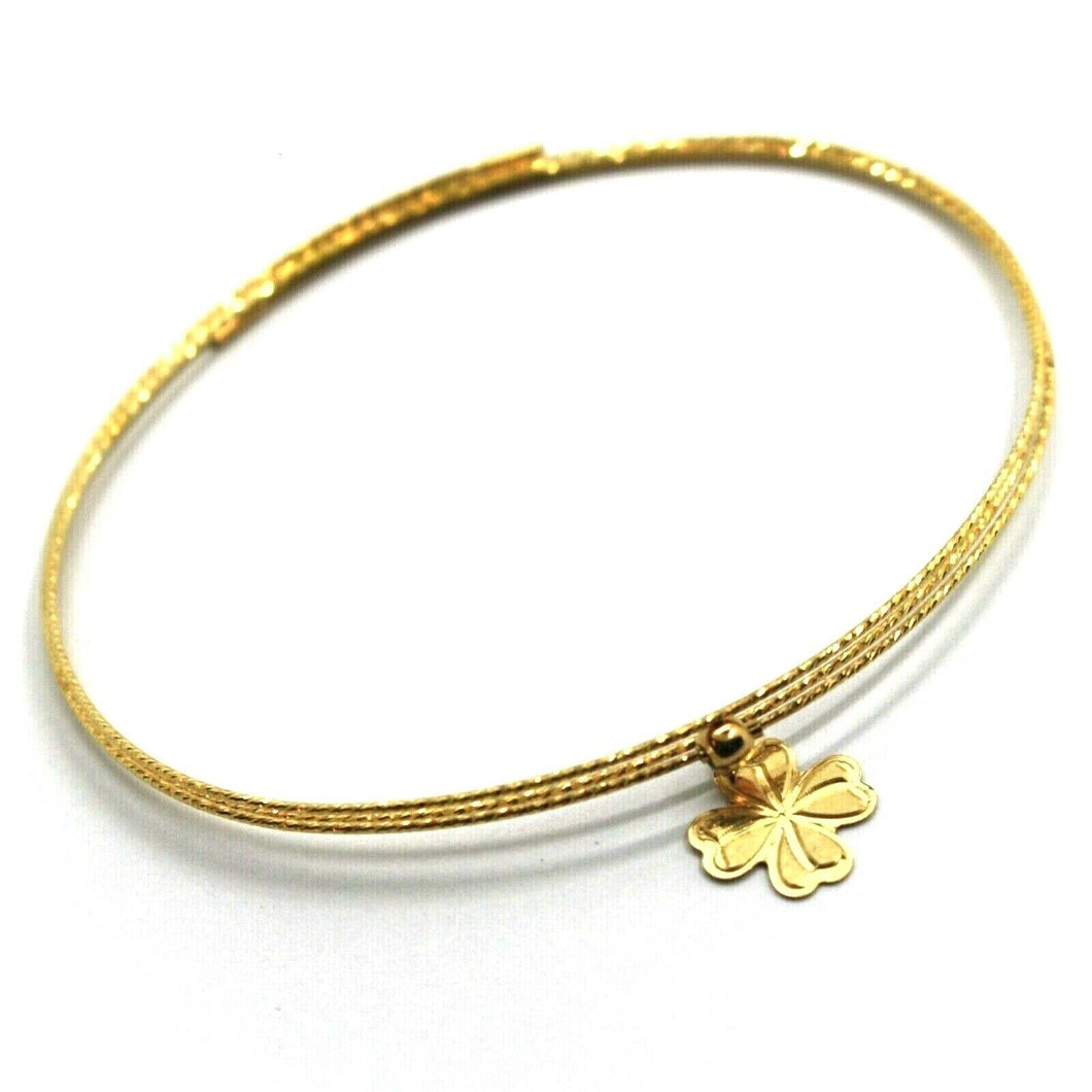 18k yellow gold magicwire bangle bracelet elastic worked 3 wires with four leaf.