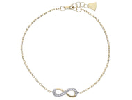 18K YELLOW GOLD BRACELET, ROLO 1mm CHAIN , CENTRAL CUBIC ZIRCONIA INFINITY, 7.1