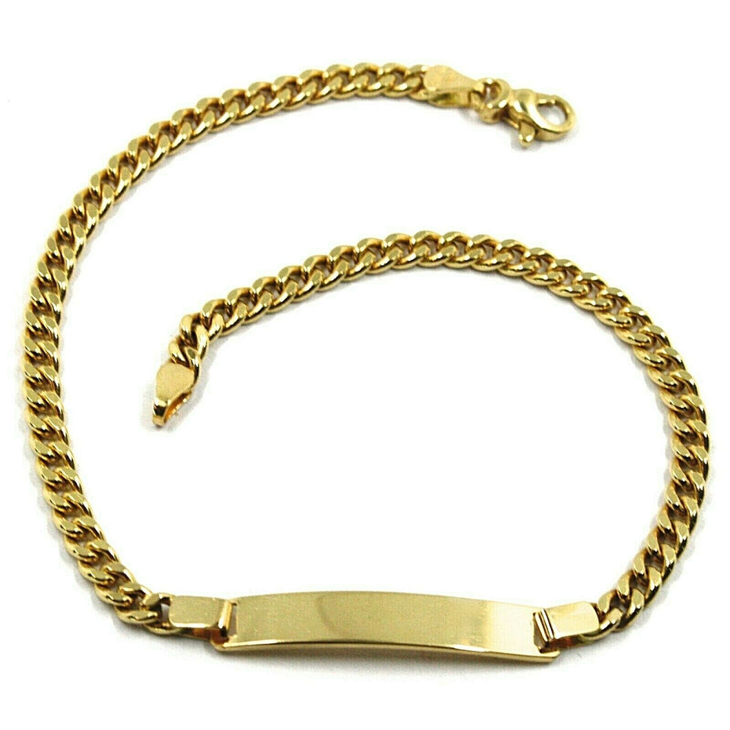 SOLID 18K YELLOW GOLD BRACELET GOURMETTE LINK 3 MM ENGRAVING PLATE, 20.5cm 8.1