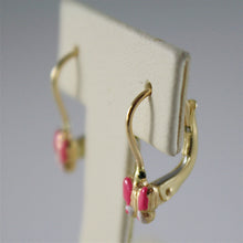 Load image into Gallery viewer, solid 18k yellow gold pendant leverback earrings with butterfly made in Italy.
