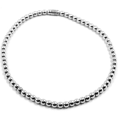 18k white gold bracelet, semirigid, elastic, 3 mm smooth balls spheres.