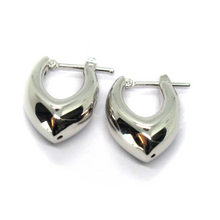 Load image into Gallery viewer, 18K WHITE GOLD ROUNDED 7x19mm SMOOTH DROP CIRCLE HOOPS EARRINGS, MADE IN ITALY.

