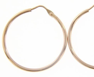 18k rose gold round circle earrings diameter 25 mm width 1.7 mm, made in Italy.