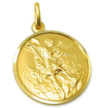 Load image into Gallery viewer, solid 18k yellow gold Saint Michael Archangel big 25 mm very detailed medal, pendant
