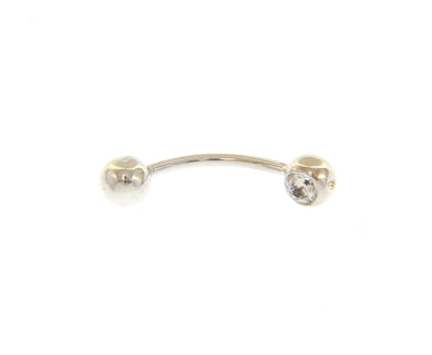 18K WHITE GOLD PIERCING BARBELL CURVE BANANA BALLS 5mm BELLY BODY WITH ZIRCONIA.