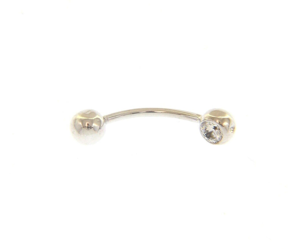 18K WHITE GOLD PIERCING BARBELL CURVE BANANA BALLS 5mm BELLY BODY WITH ZIRCONIA