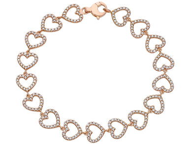 18K ROSE GOLD TENNIS BRACELET, CUBIC ZIRCONIA 8mm HEARTS LINE, LENGTH 7.1