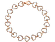 18K ROSE GOLD TENNIS BRACELET, CUBIC ZIRCONIA 8mm HEARTS LINE, LENGTH 7.1