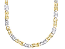 Load image into Gallery viewer, 18K YELLOW WHITE GOLD CHAIN 4mm TIGER EYE ELONGATED ONDULATE FLAT LINKS 50cm 20&quot;
