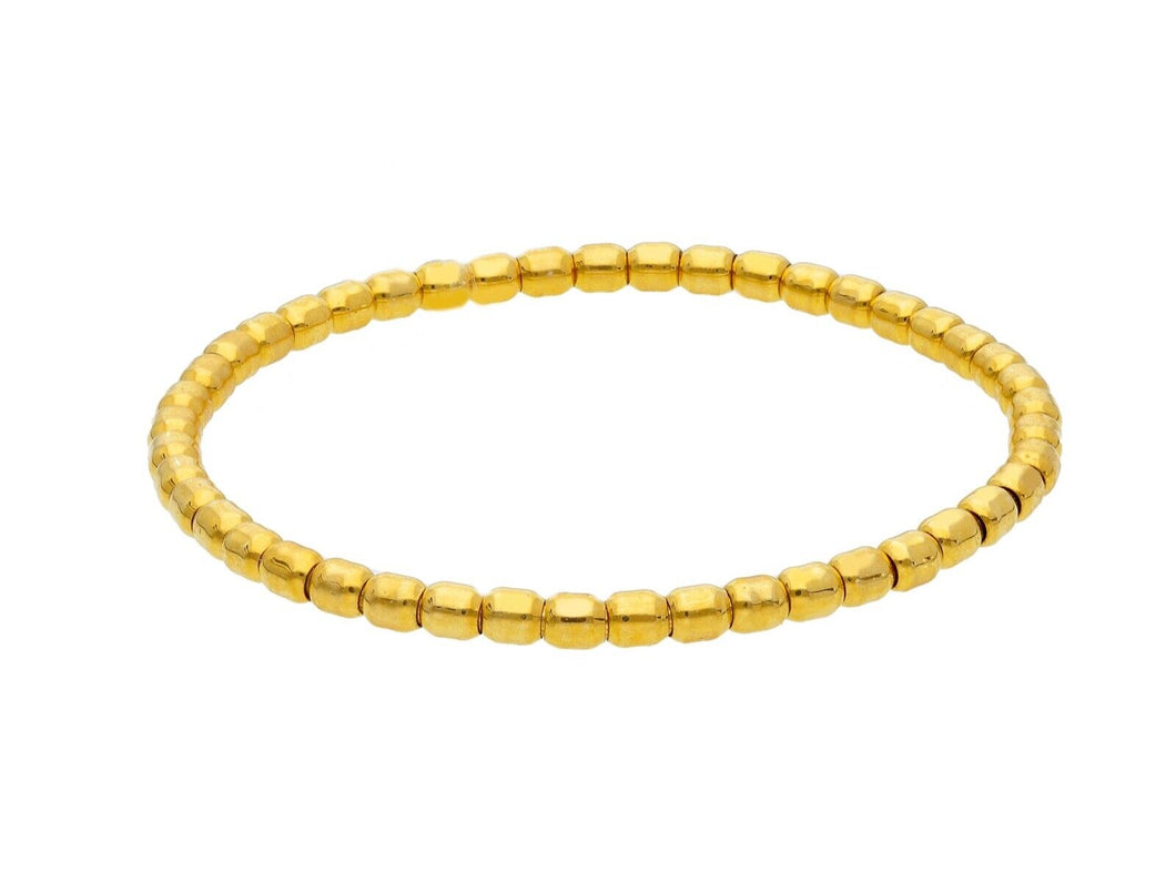 18k yellow gold elastic bracelet, rounded cubes tubes ovals width 3.6mm 0.14