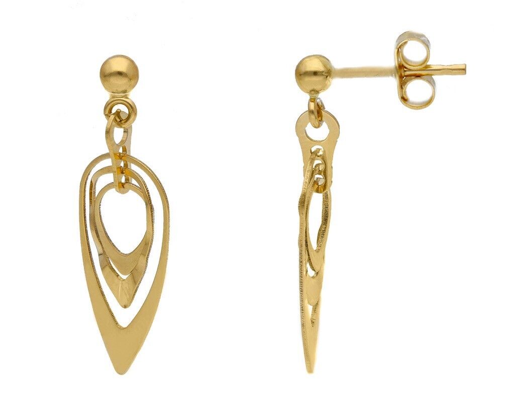 18K YELLOW GOLD PENDANT EARRINGS 2.7mm WITH ONDULATE TRIPLE DROPS.