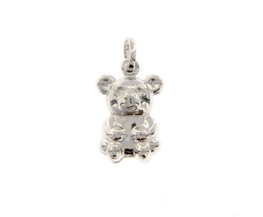 18k white gold rounded bear teddy bear pendant charm 20 mm smooth made in Italy.