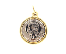 Load image into Gallery viewer, 18K YELLOW WHITE GOLD PENDANT ROUND MEDAL JESUS FACE 20mm WITH FRAME
