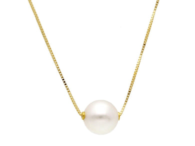 18k yellow gold necklace, square venetian chain central freshwater pearl 8.5-9mm.