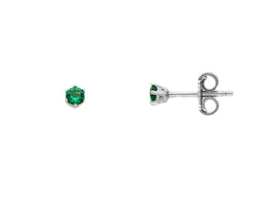 18k white gold stud six prong earrings with round 3mm green crystal.