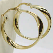 Load image into Gallery viewer, 18K YELLOW GOLD PENDANT CIRCLE HOOPS ONDULATE TWISTED EARRINGS, MADE IN ITALY
