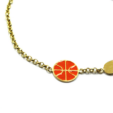 Load image into Gallery viewer, 18k yellow gold kid child boy bracelet enamel basketball ball engraving plate.
