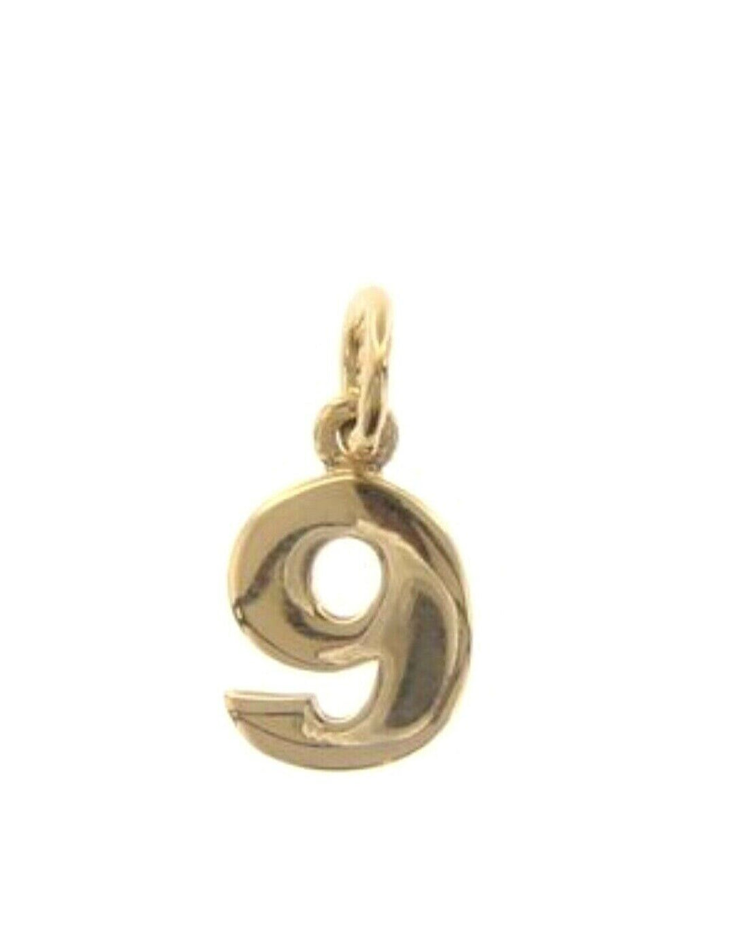 18k yellow gold number 9 nine small pendant charm, 0.4