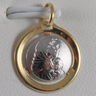 SOLID 18K WHITE YELLOW GOLD MEDAL MARIA & JESUS CHRIST ENGRAVABLE, MADE IN ITALY.
