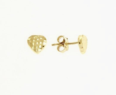 18K YELLOW GOLD EARRINGS WITH VERY SHINY HEART LOVE WORKED MADE IN ITALY 0.28 IN.