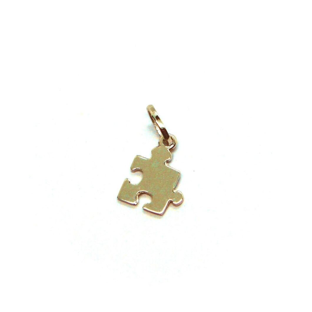 18K YELLOW GOLD CHARM PENDANT, MINI SMALL 8mm PUZZLE PIECE, FLAT, MADE IN ITALY.