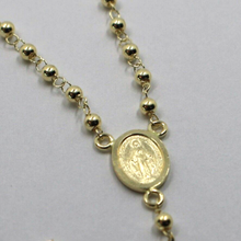 Load image into Gallery viewer, 18k yellow gold thin Rosary necklace Miraculous Mary medal Jesus Cross 2mm balls.
