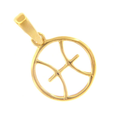 18k yellow gold zodiac sign round mini 12mm pendant, pisces stylized zodiacal.