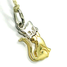 Load image into Gallery viewer, SOLID 18K YELLOW &amp; WHITE GOLD SMALL 16mm 0.63&quot; CAT PENDANT, MADE IN ITALY

