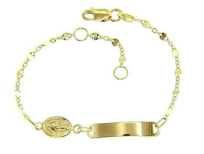18k yellow gold bracelet for kids with miraculous medal made in Italy  5.91 in.