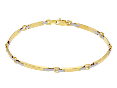 18K YELLOW WHITE GOLD MAN SEMI RIGID THIN BRACELET ALTERNATE 2-3mm SMOOTH PLATES.