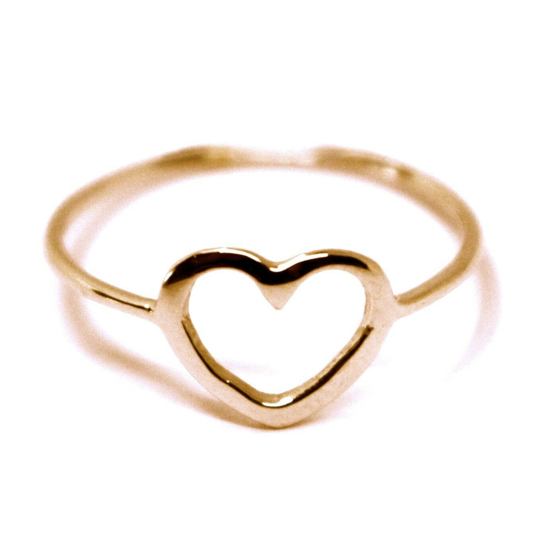 SOLID 18K ROSE GOLD HEART LOVE RING, 10mm DIAMETER FLAT HEART CENTRAL, SMOOTH.