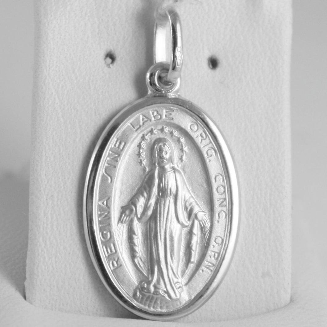 SOLID 18K WHITE GOLD MIRACULOUS MEDAL, VIRGIN MARY, MADONNA, 1.1 MADE IN ITALY.