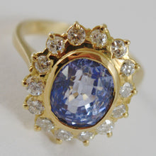 Load image into Gallery viewer, 18k yellow gold band flower ring with diamonds and blue topaz, made in Italy
