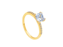 Load image into Gallery viewer, 18K YELLOW GOLD SOLITAIRE ENGAGEMENT RING, 5mm PRINCESS CUT AND ON BAND ZIRCONIA.
