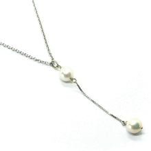 Load image into Gallery viewer, 18k white gold lariat necklace rolo chain fw round white 8mm pearl pendant.
