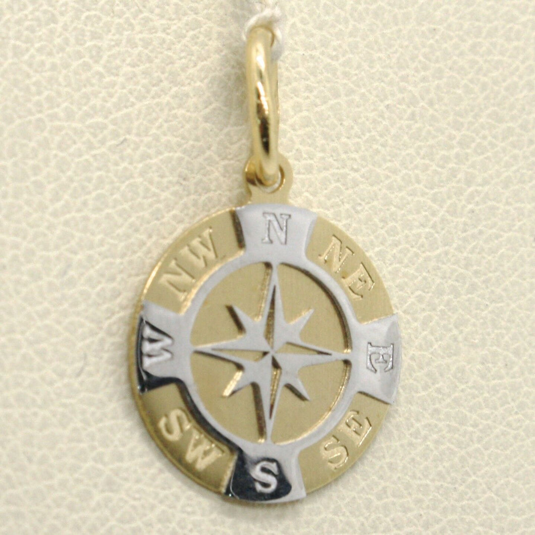 solid 18k yellow white gold 13 mm wind rose compass charm pendant, made in Italy