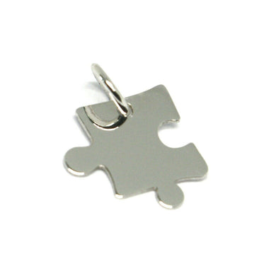 18k white gold charm pendant, small 10mm puzzle piece, flat, made in Italy.