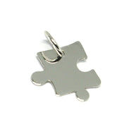 18k white gold charm pendant, small 10mm puzzle piece, flat, made in Italy.