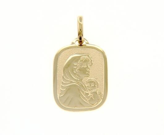 18K YELLOW GOLD PENDANT RECTANGULAR MEDAL MARY JESUS 20 MM ENGRAVABLE ITALY MADE.
