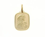 18K YELLOW GOLD PENDANT RECTANGULAR MEDAL MARY JESUS 20 MM ENGRAVABLE ITALY MADE.