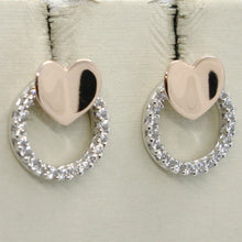 Load image into Gallery viewer, 18k white &amp; rose gold heart and circle earrings, white zirconia.
