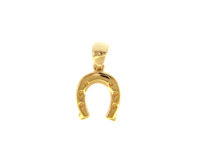 18K YELLOW GOLD SMALL 11mm HORSESHOE CHARM PENDANT SMOOTH BRIGHT, MADE IN ITALY.