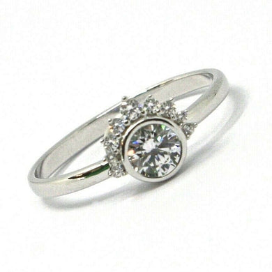 SOLID 18K WHITE GOLD RING, SUN, CROWN, EYE, CUBIC ZIRCONIA, MADE IN ITALY.