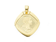 18K YELLOW GOLD RHOMBUS MEDAL PENDANT WITH JESUS MADE IN ITALY VERY BRIGHT.