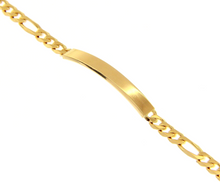 Load image into Gallery viewer, SOLID 18K YELLOW GOLD BRACELET 4.2mm FIGARO 3+1 CUBAN CURB ENGRAVING PLATE, 8.3&quot;.
