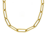 18K YELLOW GOLD LONG CHAIN ROUNDED TUBE OVAL PAPER CLIP 5x15mm LINK, 31.5