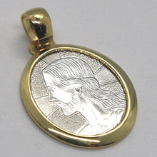Load image into Gallery viewer, 18k yellow &amp; white gold pendant oval medal Jesus face engravable made in Italy
